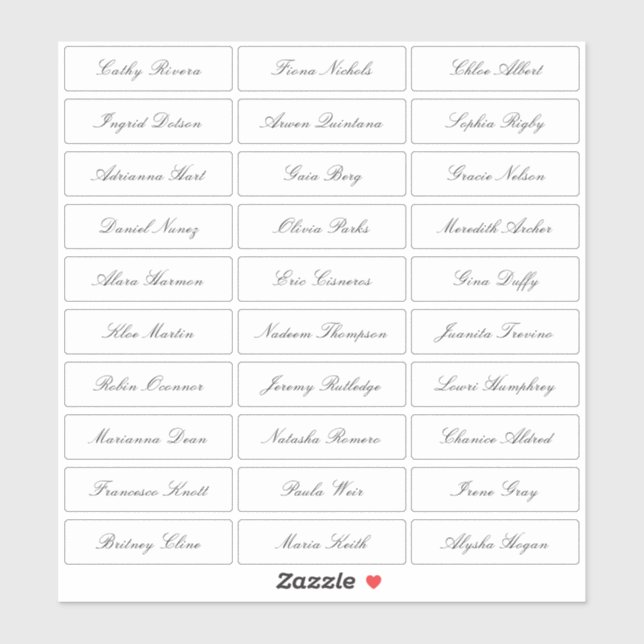 Pegatina Nombres de invitados clásicos de guión elegantes y (Hoja)