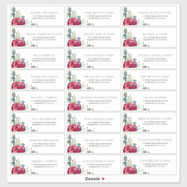 Pegatina Nombres de invitados de la marina borgoña roja (Hoja)