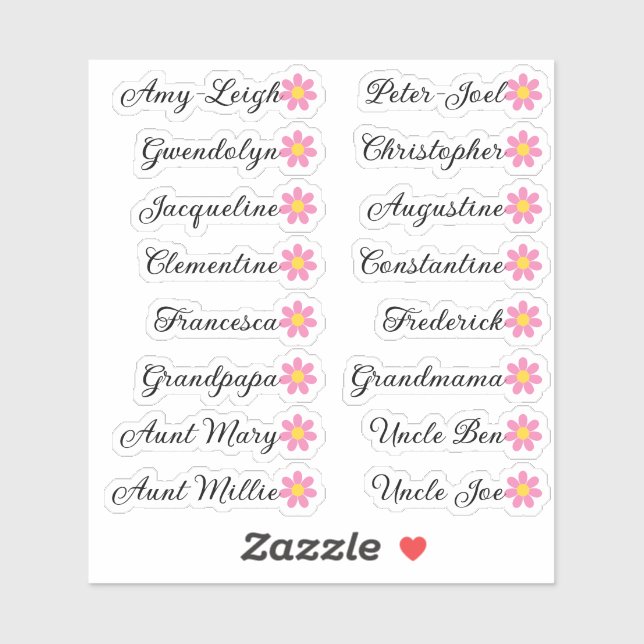 Pegatina Nombres de lista de invitados personalizados Calig (Hoja)