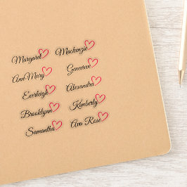 Pegatina Nombres de lista de invitados personalizados Coraz