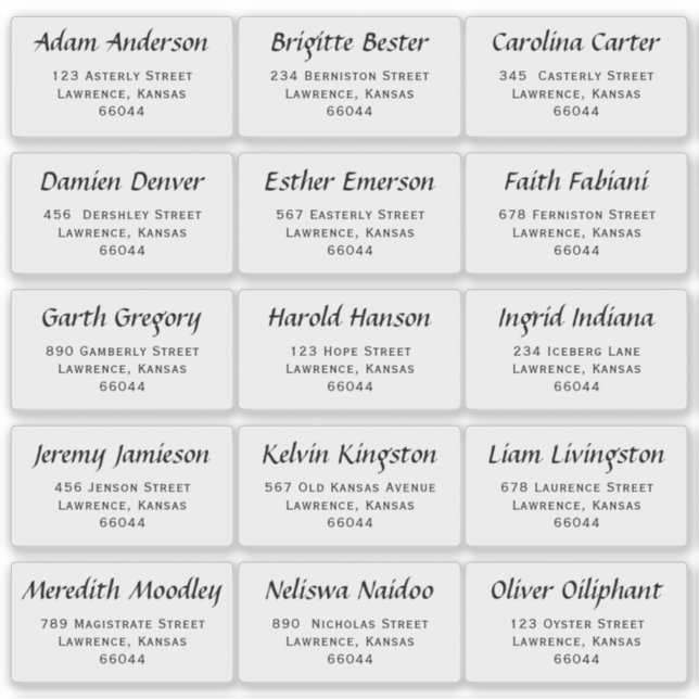 Pegatina Nombres y direcciones de invitados Bodas modernos (Anverso)