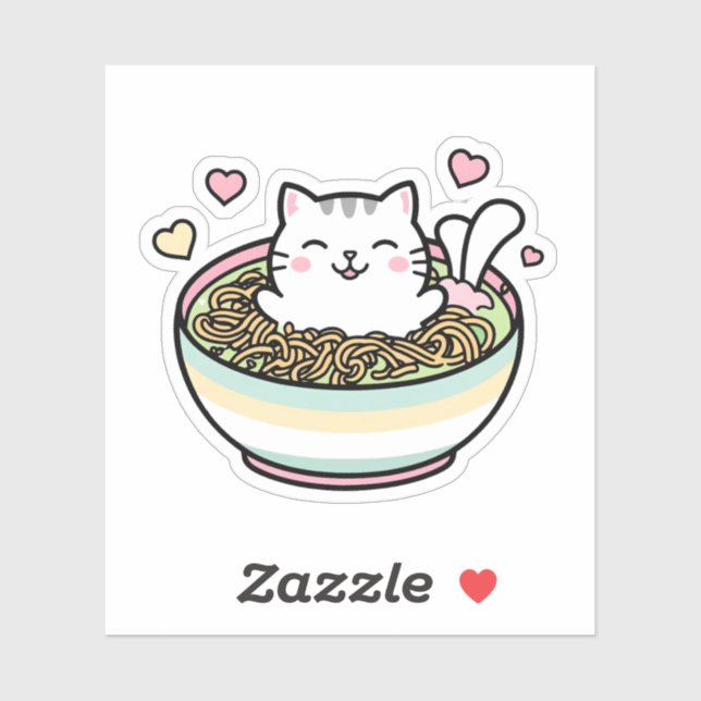 Pegatina Noodle Kitty - Kawaii Ramen Cat (Hoja)