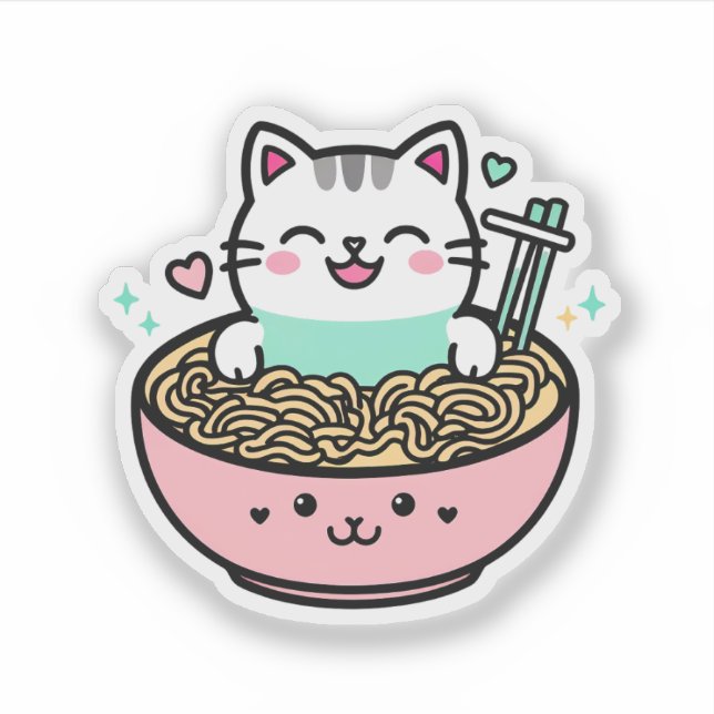 Pegatina Noodle Kitty - Kawaii Ramen Cat (Anverso)
