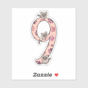 Pegatina Noveno Cumpleaños Del Gato Siamés Para Niños Pegat