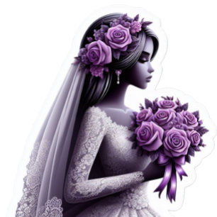 Pegatina Novia afroamericana con Bouquet morado