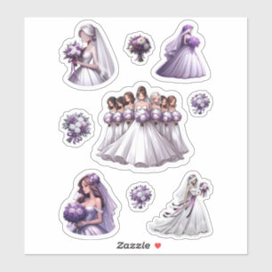 Pegatina Novia con ramo de flores púrpura