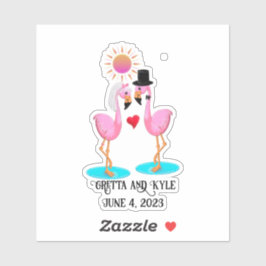 Pegatina Novia y novio de flamingo