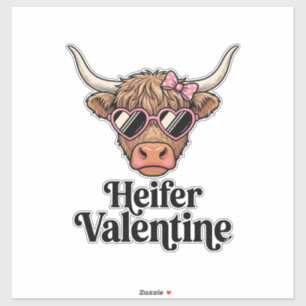 Pegatina Novilla de San Valentín Vaca Highland Diseño Vinta