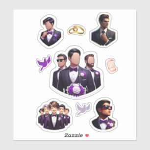 Pegatina Novio y Padrinos de Boda Morado 