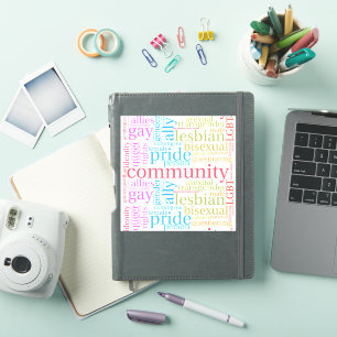 Pegatina nube de palabras de la comunidad arcoíris LGBTQ+ d