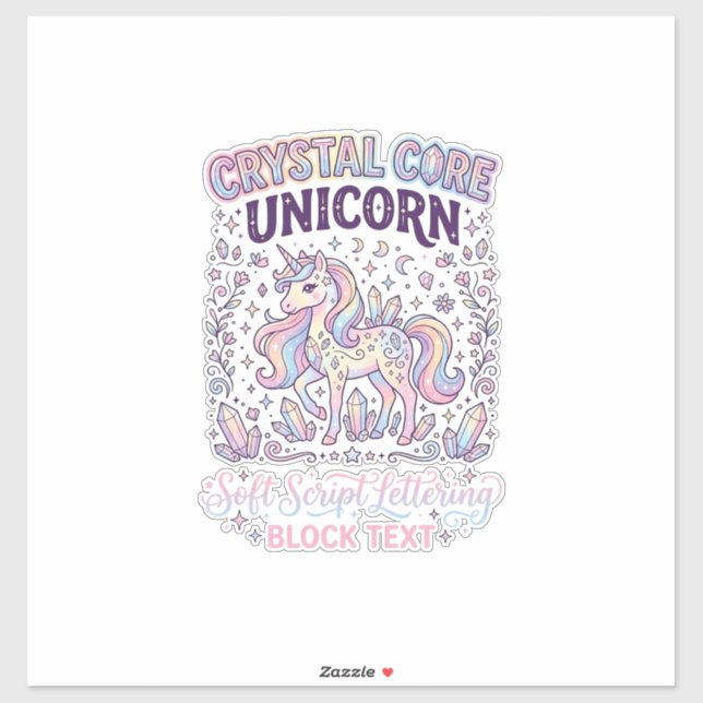 Pegatina Núcleo de Cristal Unicornio Diseño de Vector Adora (Hoja)