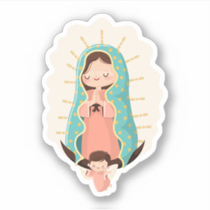 Pegatina Nuestra Señora de Guadalupe con ángel estilo Kawai