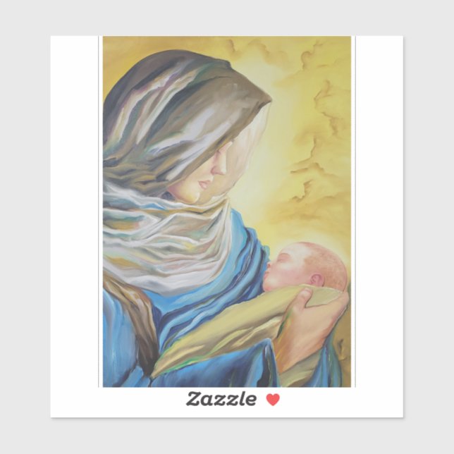 Pegatina Nuestra Señora del Silencio agarrando al bebé Jesú (Hoja)