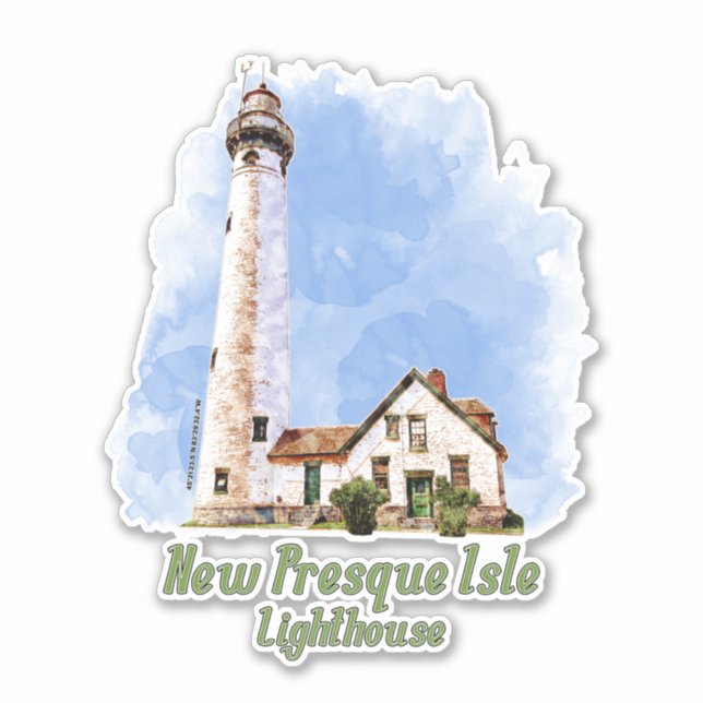 Pegatina Nueva acuarela del faro de la Isla Presque - Michi (Anverso)