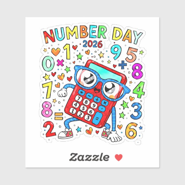 Pegatina Number Day 2026 Cute Maths Sticker for Kids (Hoja)