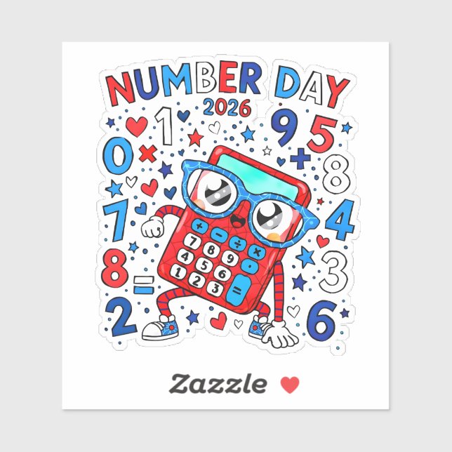 Pegatina Number Day 2026 Cute Maths Sticker for Kids (Hoja)