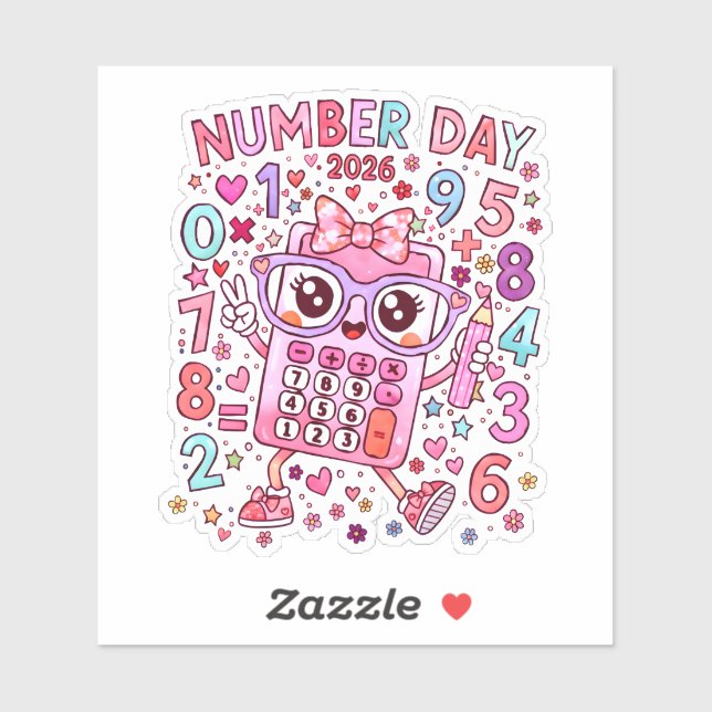 Pegatina Number Day 2026 Cute Maths Sticker for Kids (Hoja)