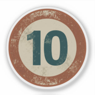 Pegatina Número 10 Vintage con Efecto de Desgaste