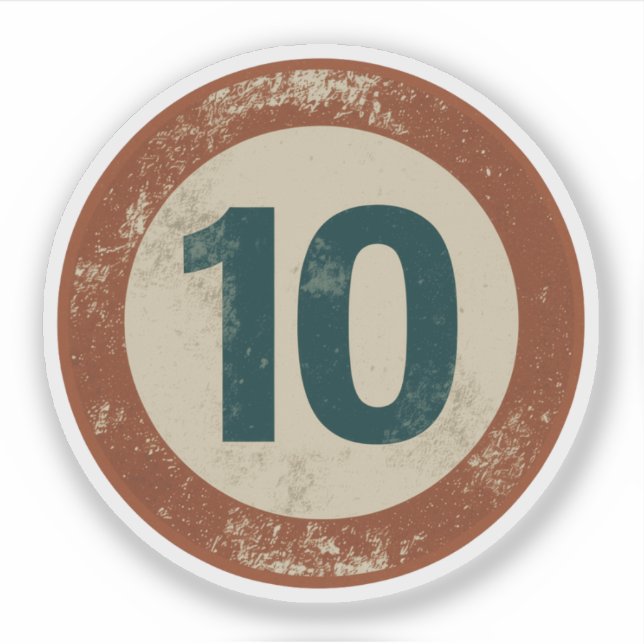 Pegatina Número 10 Vintage con Efecto de Desgaste (Anverso)