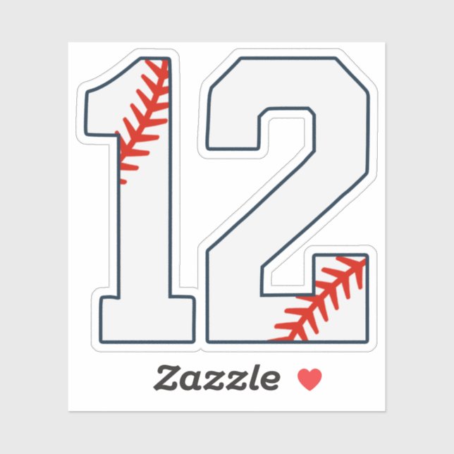 Pegatina Número 12 de Jersey de Béisbol (Hoja)