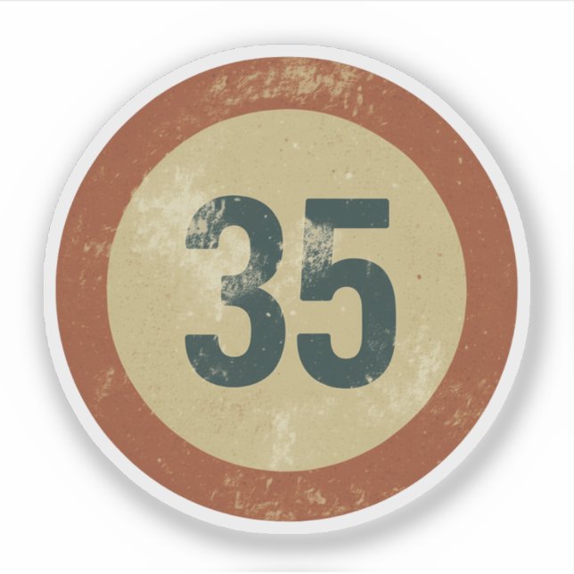 Pegatina Número 35 Vintage con Efecto de Desgaste (Anverso)