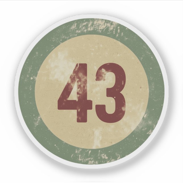 Pegatina Número 43 Vintage con Efecto de Desgaste (Anverso)