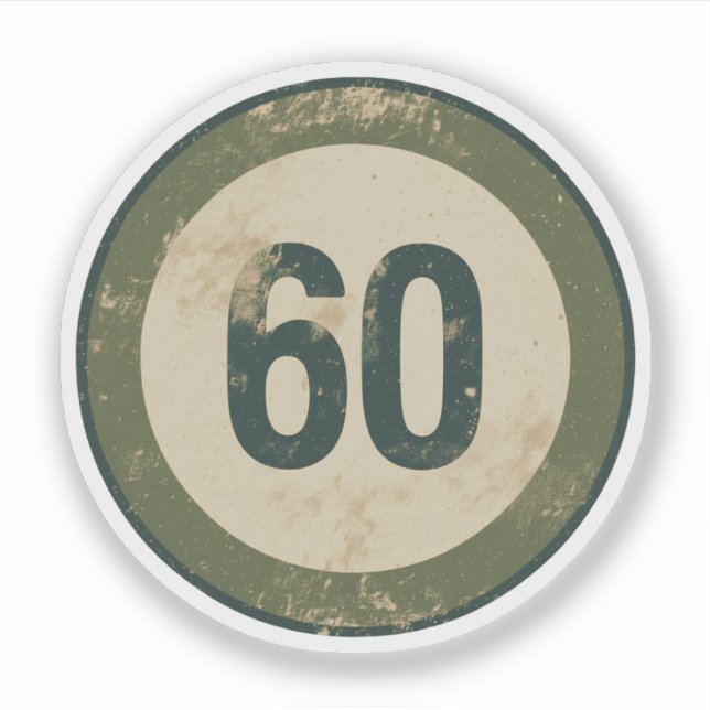 Pegatina Número 60 Vintage con Efecto de Desgaste (Anverso)