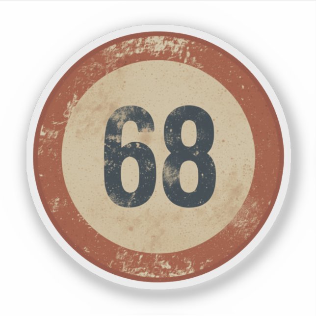 Pegatina Número 68 Vintage con Efecto de Desgaste (Anverso)