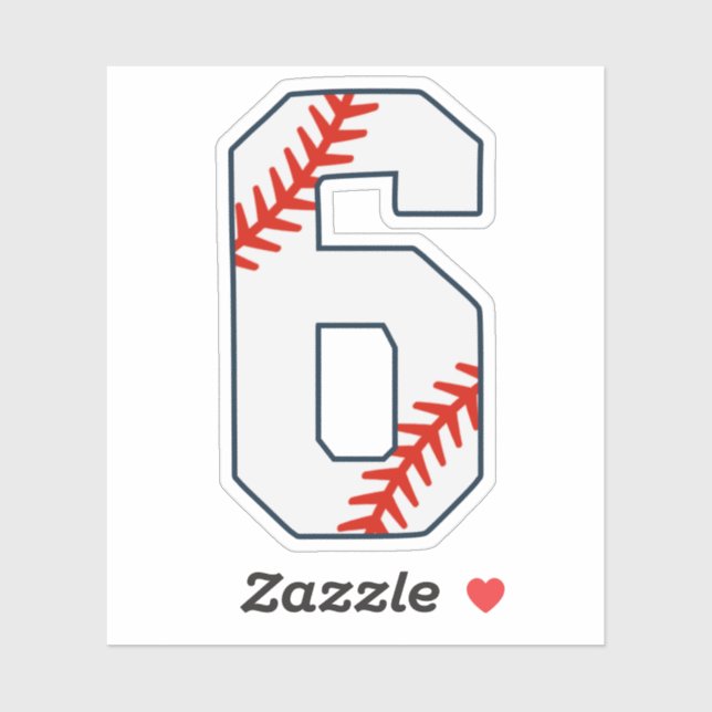 Pegatina Número 6 de Jersey de Béisbol (Hoja)
