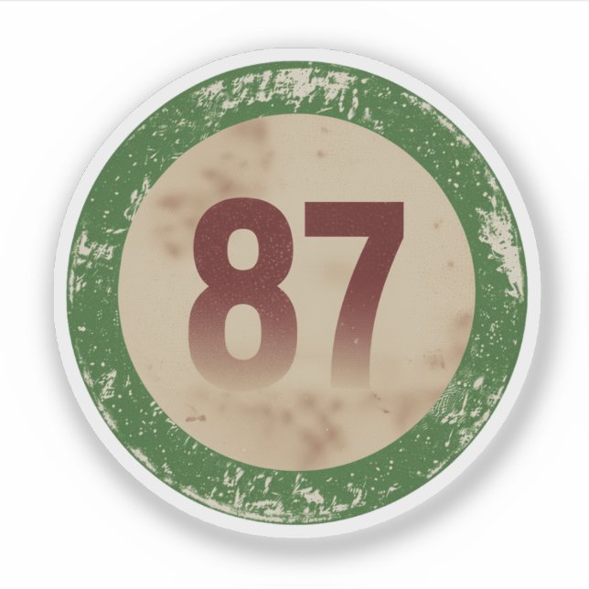 Pegatina Número 87 Vintage con Efecto de Desgaste (Anverso)