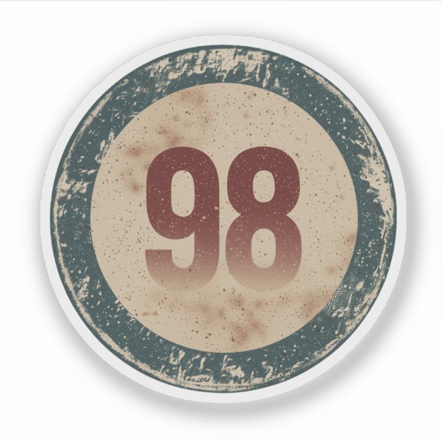 Pegatina Número 98 Vintage con Efecto de Desgaste (Anverso)