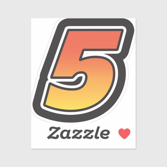 Pegatina Número cinco 5 Gradiente Naranja amarillo 3 Trazo (Hoja)