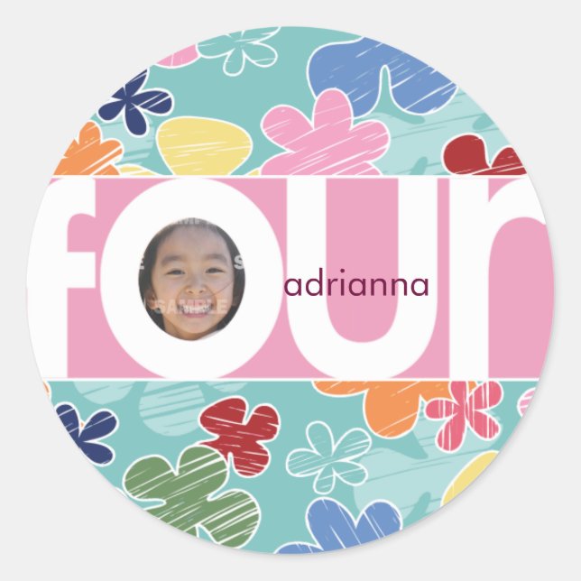 Pegatina número de flores esquemáticas (Anverso)