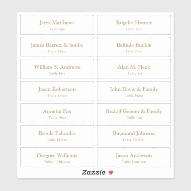 Pegatina Número de tabla de nombres de invitados de la tarj (Hoja)
