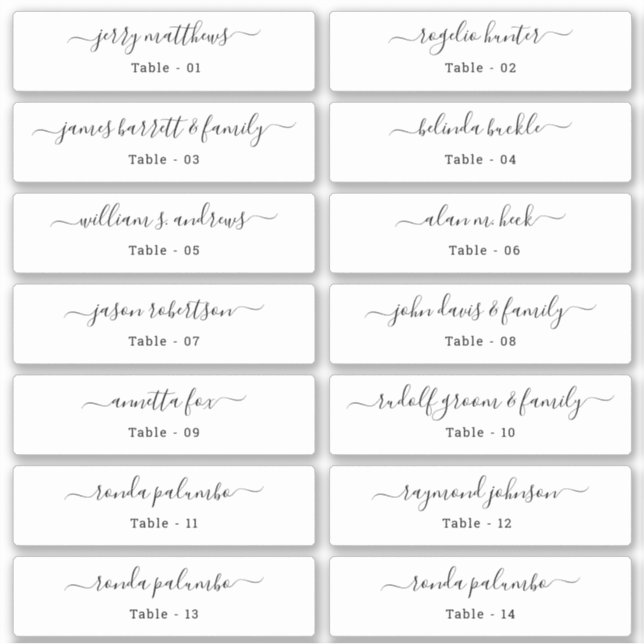 Pegatina Número de tabla de nombres de invitados de la tarj (Anverso)