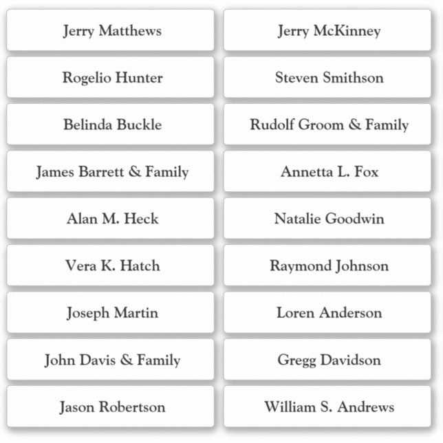 Pegatina Número de tabla de nombres de invitados de la tarj (Anverso)