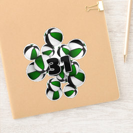 Pegatina número jersey de baloncesto negro verde agrupado