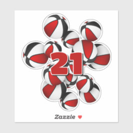 Pegatina número jersey en racimo de baloncesto negro rojo