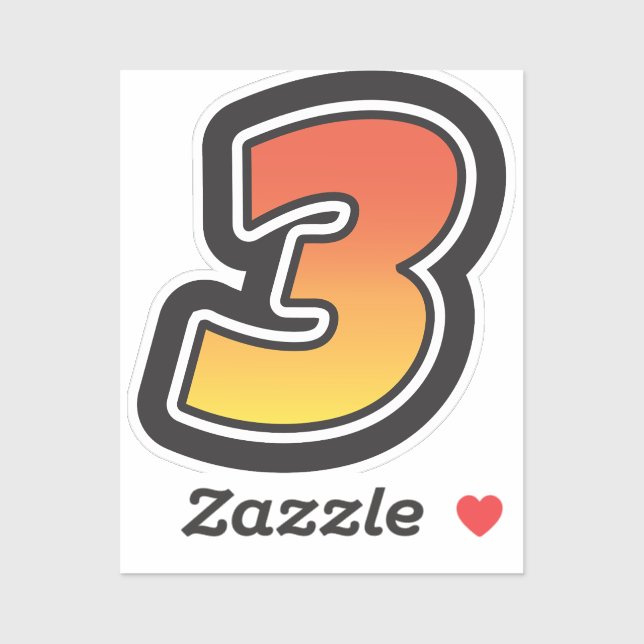 Pegatina Número tres 3 Gradiente Naranja amarillo 3 Trazo (Hoja)