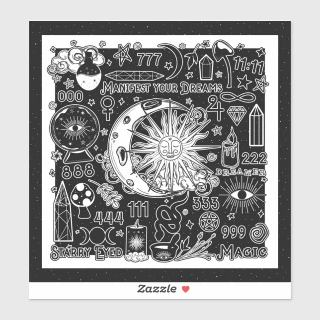 Pegatina Numerología Afortunada Manifestando Magia Blanco y (Hoja)