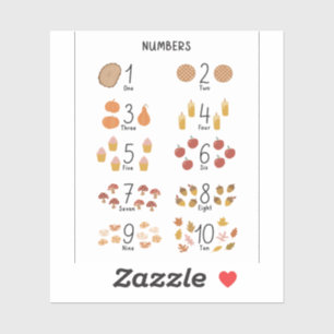 Pegatina Números 1 - 10 en Otoño Estética Infantil Educativ