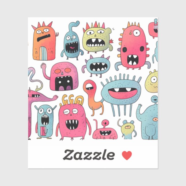 Pegatina Numerosas figuras monstruosas (Hoja)