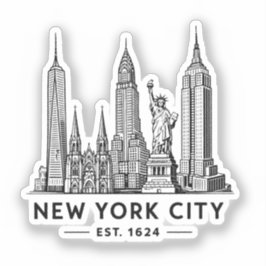 Pegatina NYC Skyline Illustration with Statue of Liberty
