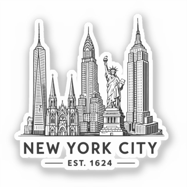 Pegatina NYC Skyline Illustration with Statue of Liberty (Anverso)