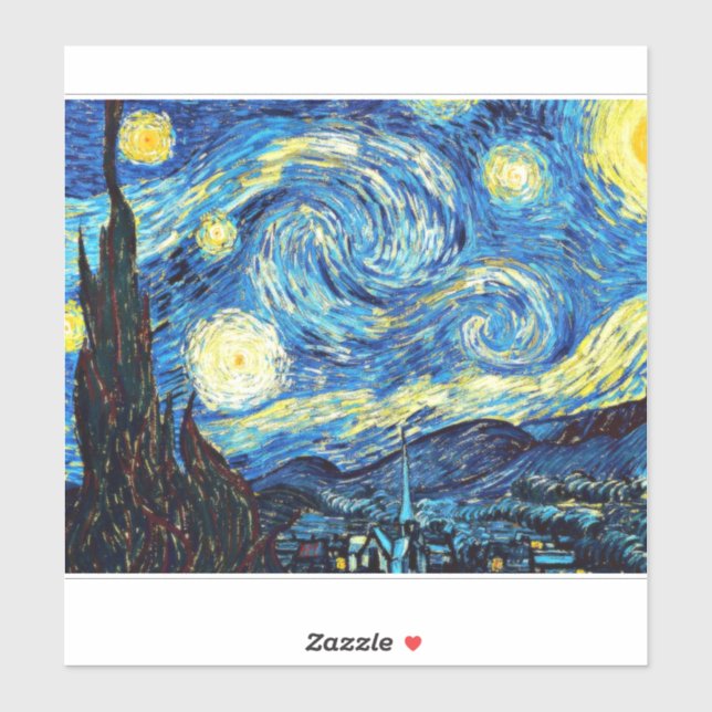 Pegatina Obra de arte de Van Gogh, Noche estrellada, (Hoja)