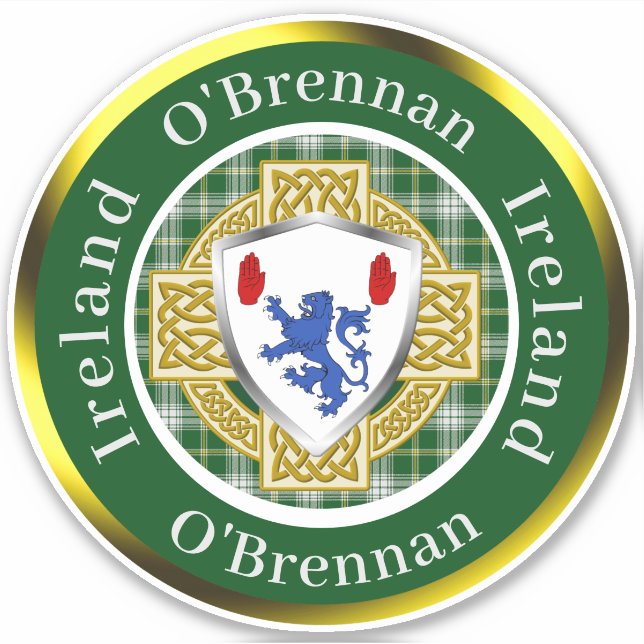 Pegatina O'Brennan Irish Shield y Celtic Cross Personalizad (Anverso)