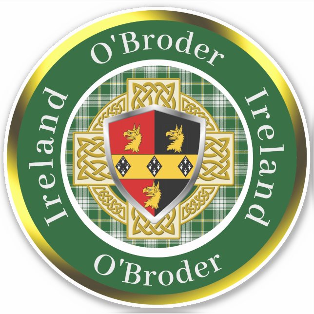 Pegatina O'Broder Irish Shield & Celtic Cross Personalizado (Anverso)