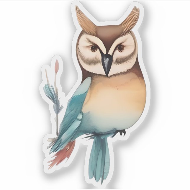 Pegatina Observador silencioso: Lechuza caprichosa en tonos (Anverso)