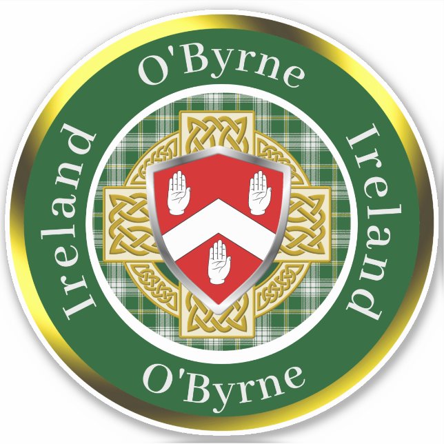 Pegatina O'Byrne Irish Shield & Celtic Cross Personalizado (Anverso)