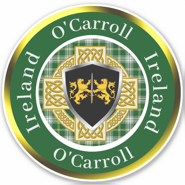 Pegatina O'Carroll Irish Shield/Celtic Cross Personalizado (Anverso)